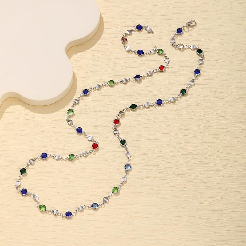 KURTCB Rhinestone Necklace for Women Boho Long Y Lariat Necklace Colorful Summer Beach Jewelry - Image 1